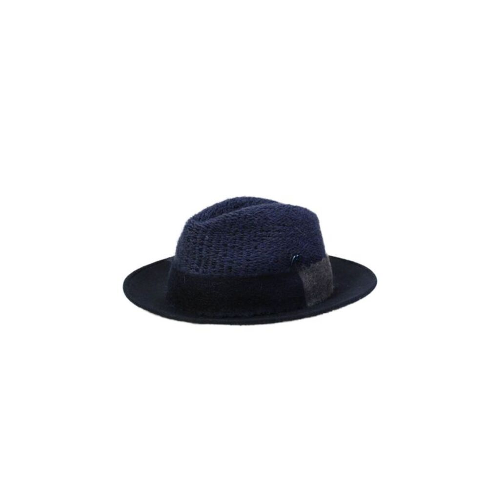 Raffaello Bettini Mens Alpaca Wool Blend Fedora Hat Dark Navy Size 57